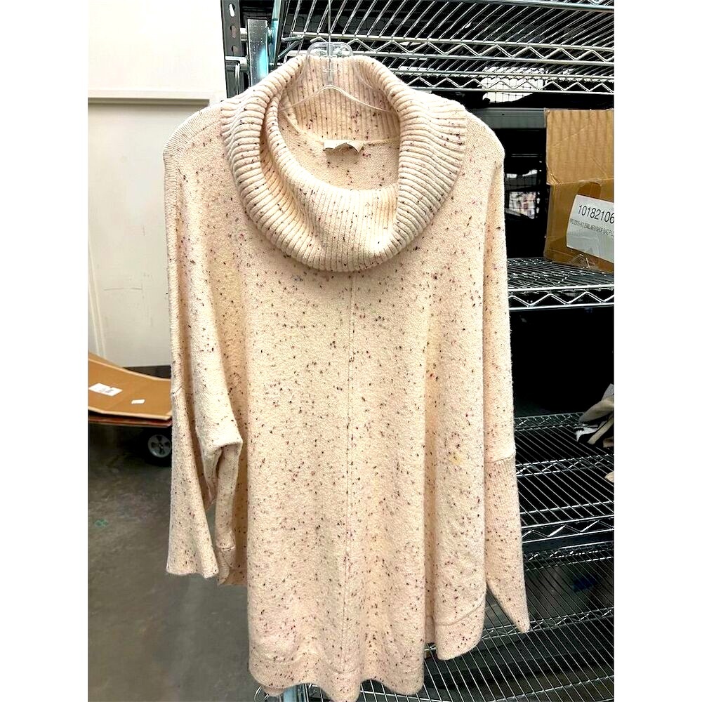 LOFT Women's XL Beige Chunky Knit Turtleneck Poncho Sweater Cape #XX